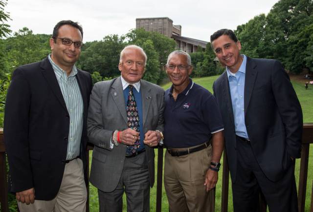 Wolf Trap Foundation for the Performing Arts, President and Chief Executive Arvind Manocha, left, Apollo 11 astronaut, Buzz Aldr