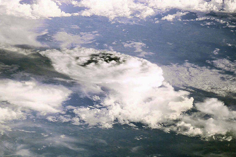 Large mass of storm clouds photographed from Earth orbit