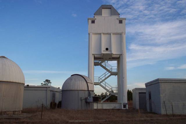 The Automated Lunar and Meteor Observatory (ALaMO) consists of two observatory domes and a 15 meter (50 ft) tower.