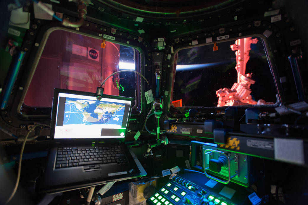 An interior view from the International Space Station's (ISS) Cupola module. 