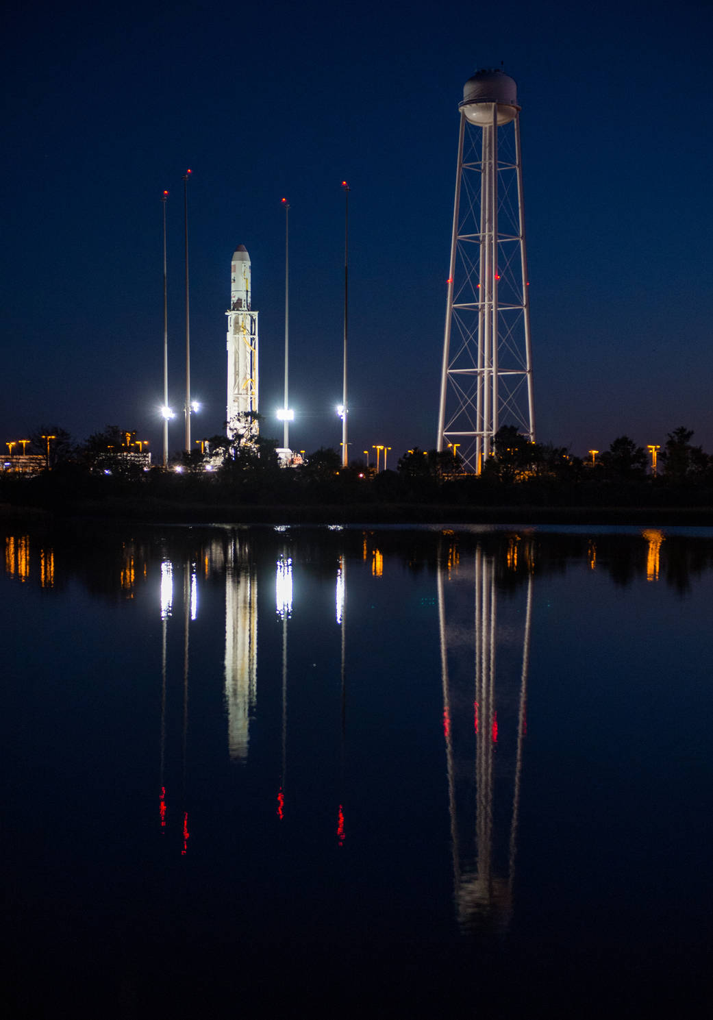 The Orbital Sciences Corporation Antares rocket, with the Cygnus spacecraft at launch pad, NASA Wallops