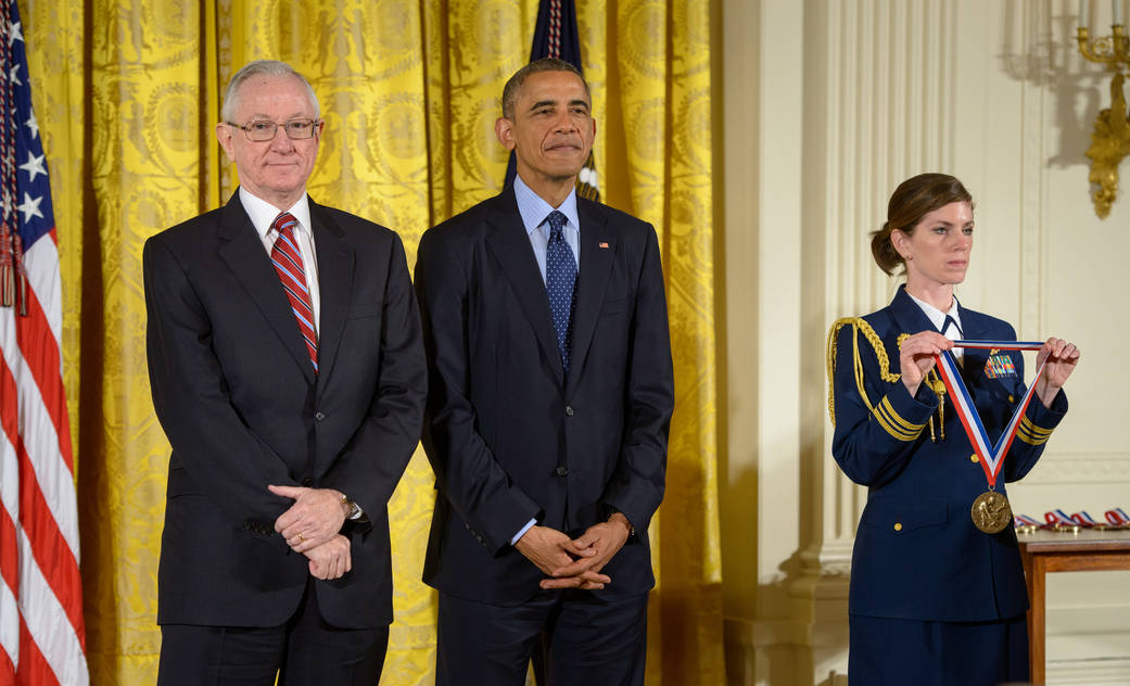 President Barack Obama, right, and MESSENGER Principal Investigator, director of Columbia University's Lamont-Doherty Earth Obse