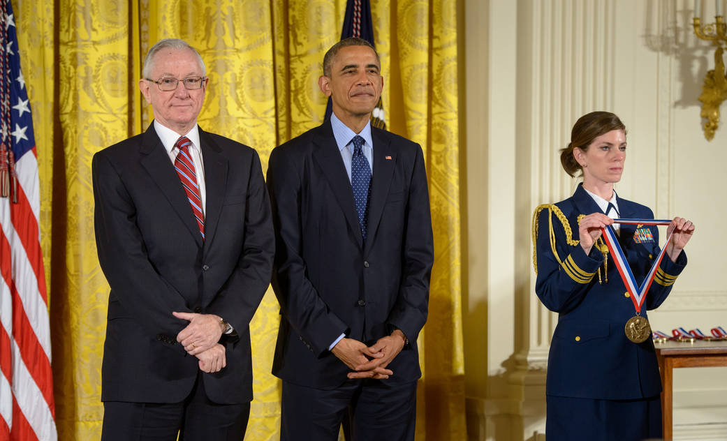 President Barack Obama, right, and MESSENGER Principal Investigator, director of Columbia University's Lamont-Doherty Earth Obse