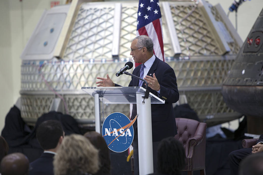 NASA Administrator Charlie Bolden delivers a “state of the agency” address on Feb. 2, 2015.