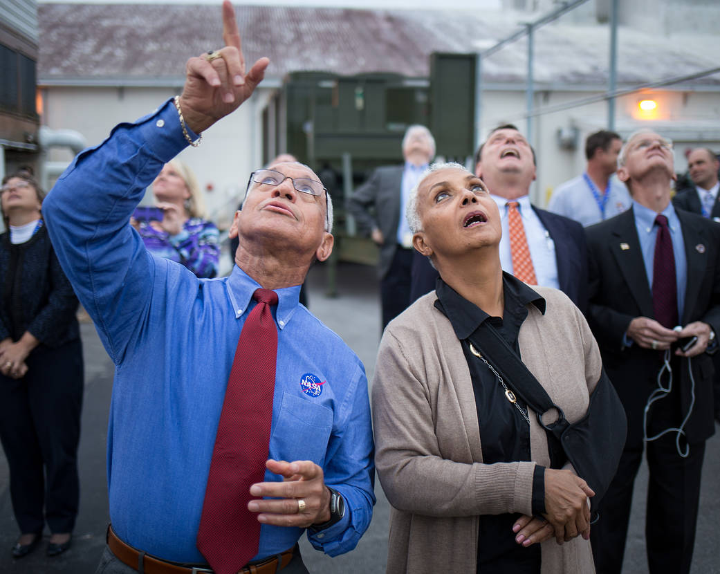 NASA Administrator Charles Bolden and his wife Jackie Bolden watch Orion launch