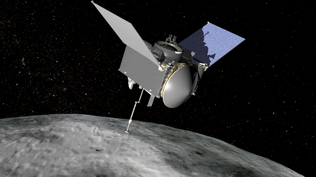 Artist’s concep of the OSIRIS-REx spacecraft at Bennu.
