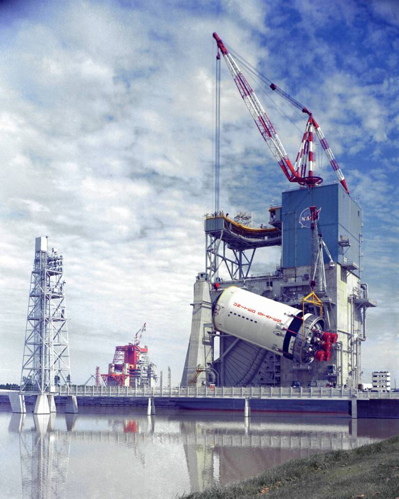Saturn V Lifted Into the Test Stand