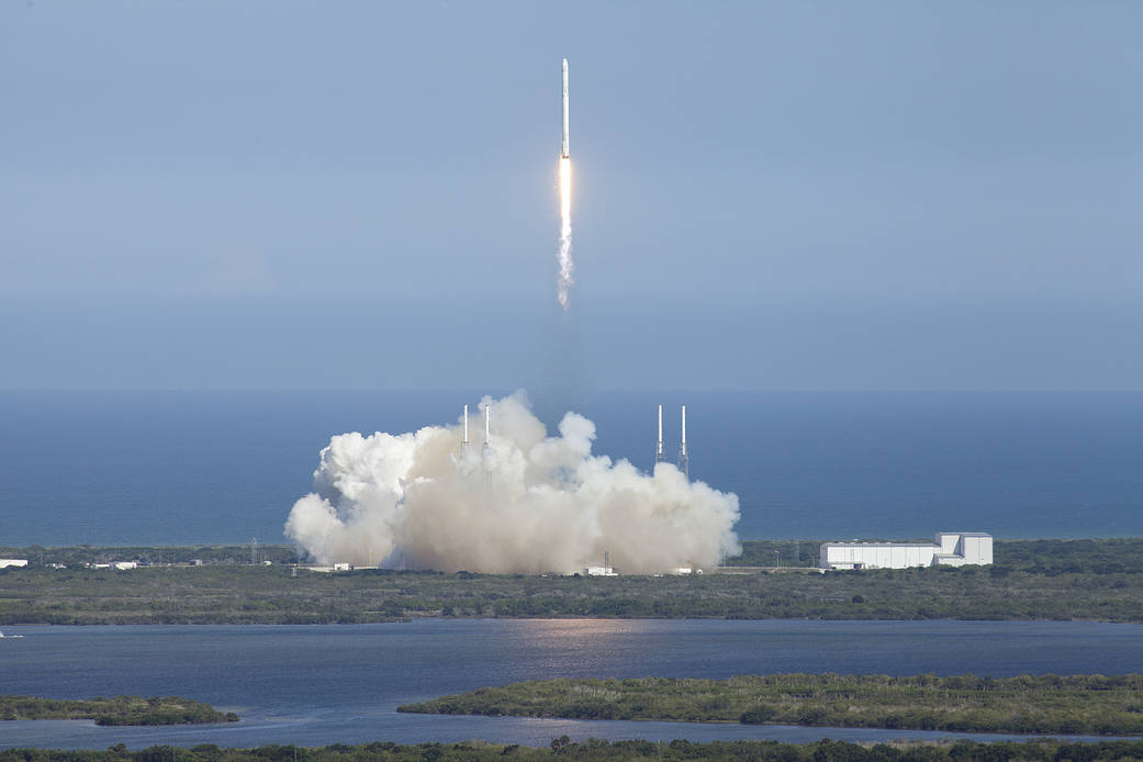Liftoff of SpaceX rocket with spacecraft 