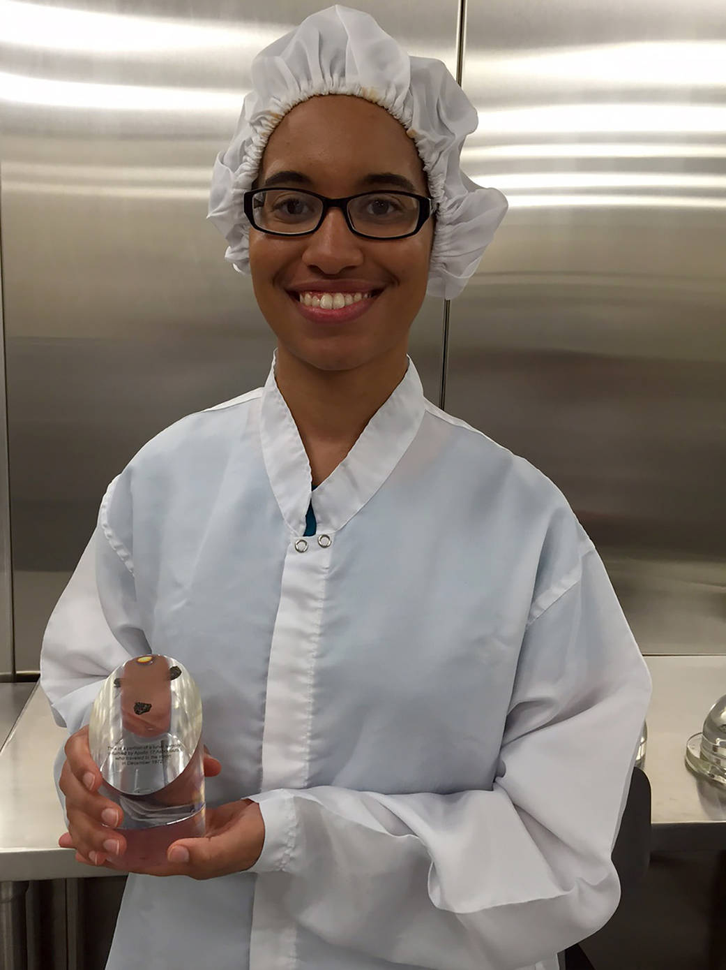 Christina Darcie enjoys the Moon Rock Lab Tour at JSC