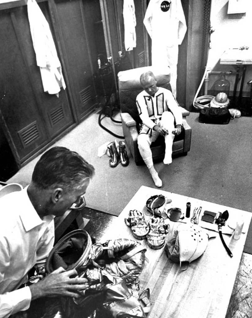 John Glenn Suits up in Crew Quarters