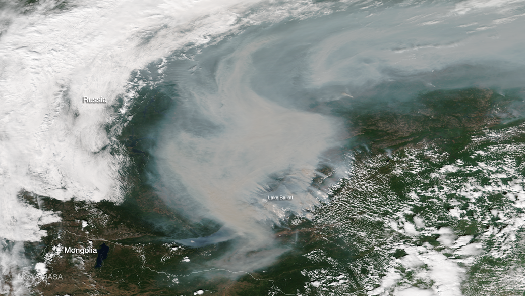 Suomi NPP image of Lake Baikal fires