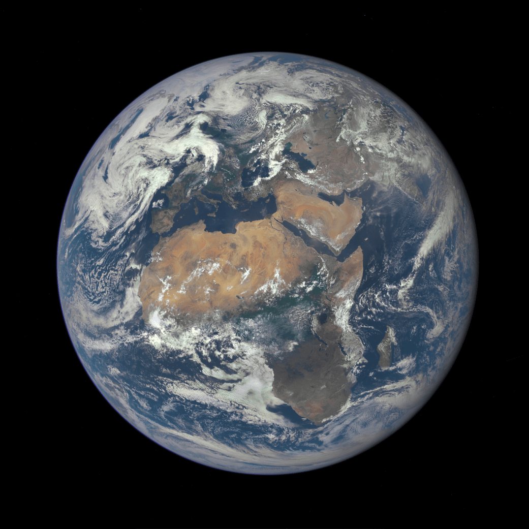 Africa is front and center in this image of Earth taken by a NASA camera on the Deep Space Climate Observatory (DSCOVR) sat.