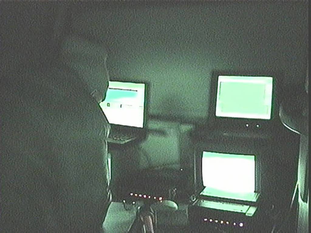Camera operators checking the video displays during the 2000 Leonid shower