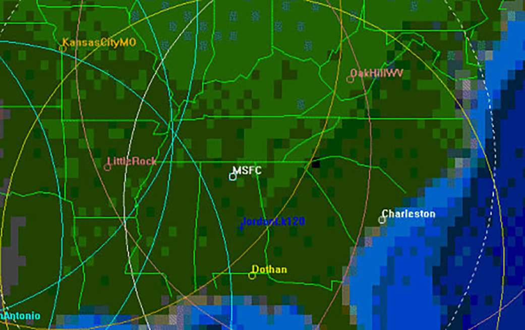 Radio transmitters near MSFC for forward scatter radar