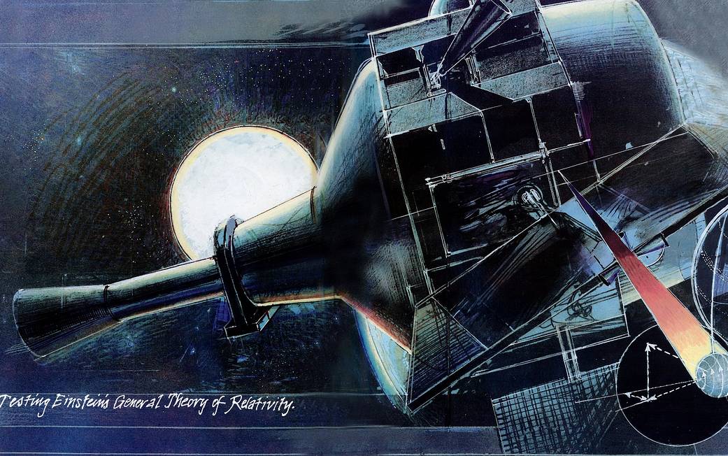 Artwork by Barron Storey of Gravity Probe B: What is Gravity Probe B?