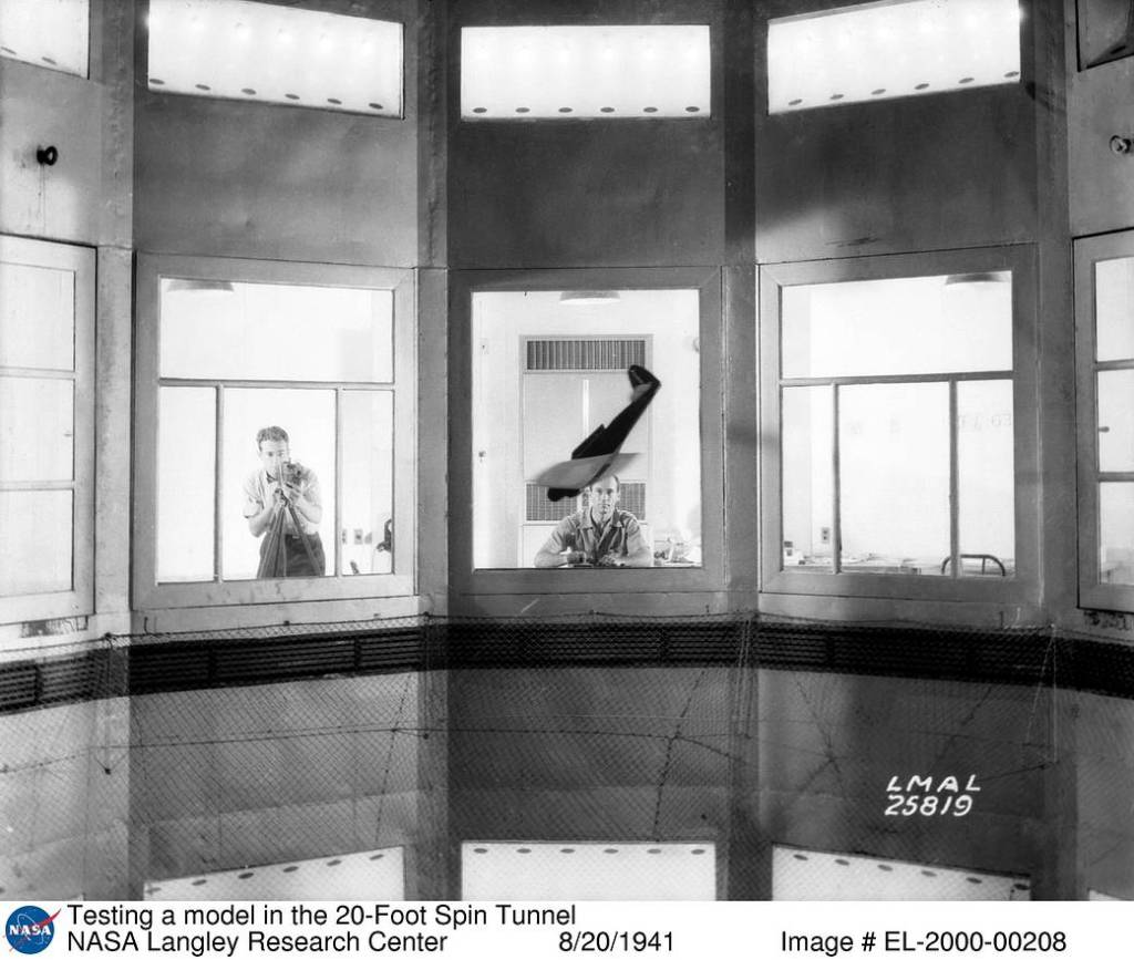 Testing model in 20-Foot Spin Tunnel