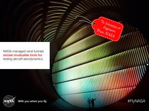 NASA wind tunnel. Image of a colorful image of a NASA wind tunnel with a gift tag that says To: Scientists and Engineers. From NASA.