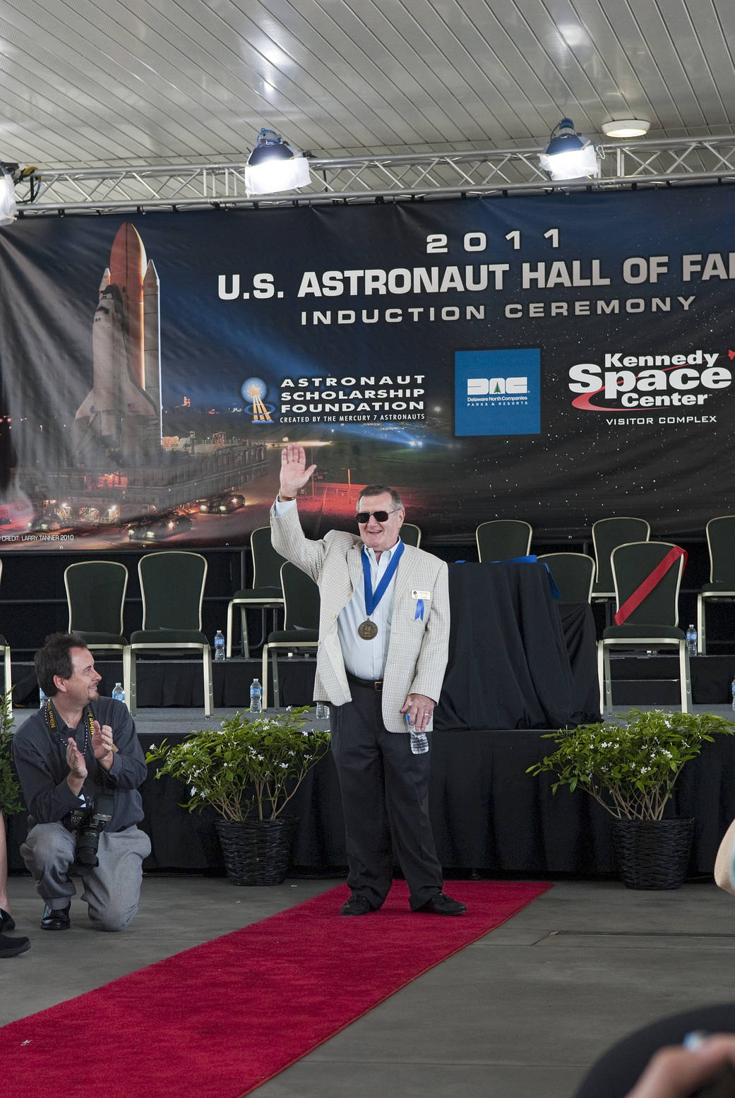 Astronaut Dick Gordon on red carpet at hall of fame event