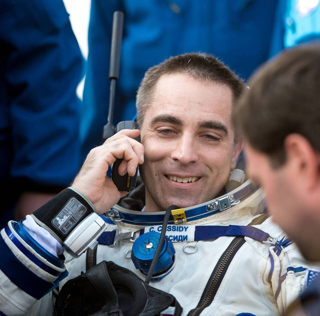 NASA astronaut Chris Cassidy is on the phone shortly after landing