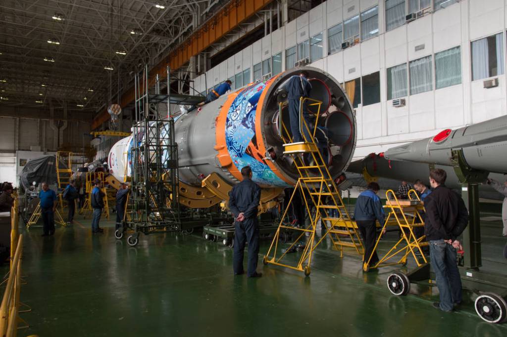 Workers Prepare Soyuz for Launch
