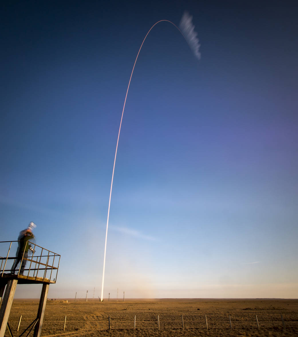 long exposure image of Soyuz launch. Credit: NASA/Bill Ingalls