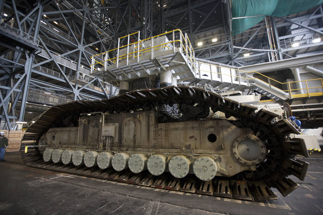 Crawler-transporter 2, or CT-2, enters the Vehicle Assembly Building at NASA’s Kennedy Space Center in Florida.