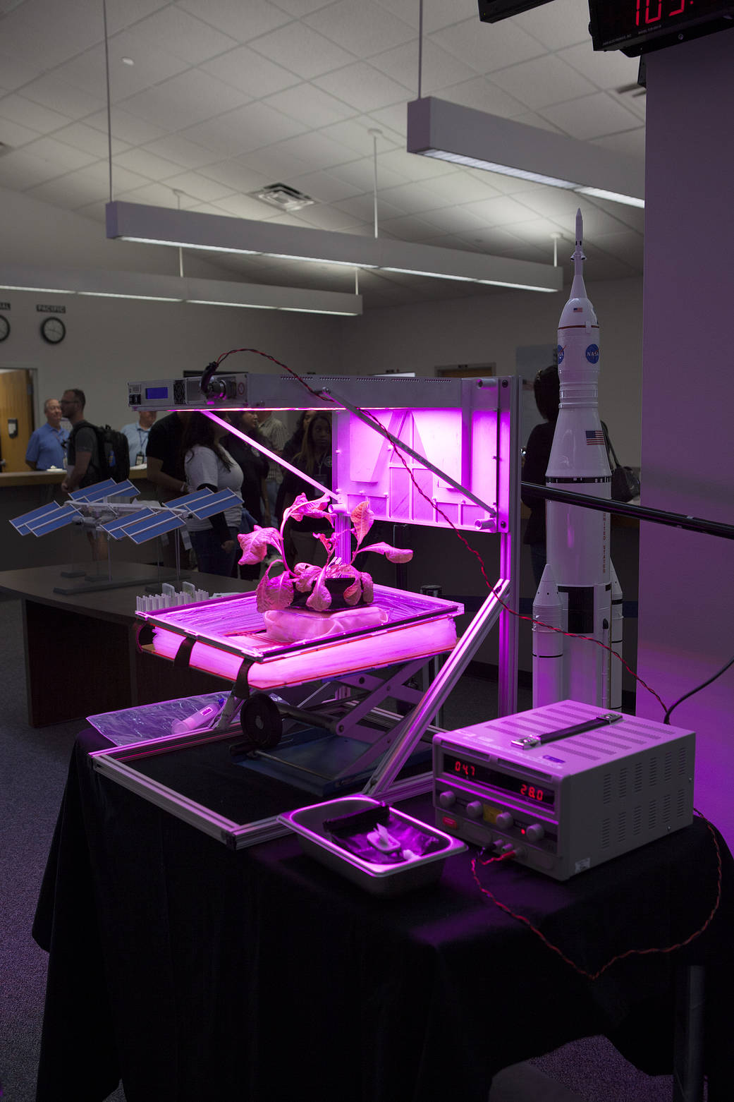 The International Space Station's Vegetable Production System "Veggie" experiment is on display in the News Center at NASA's Ken
