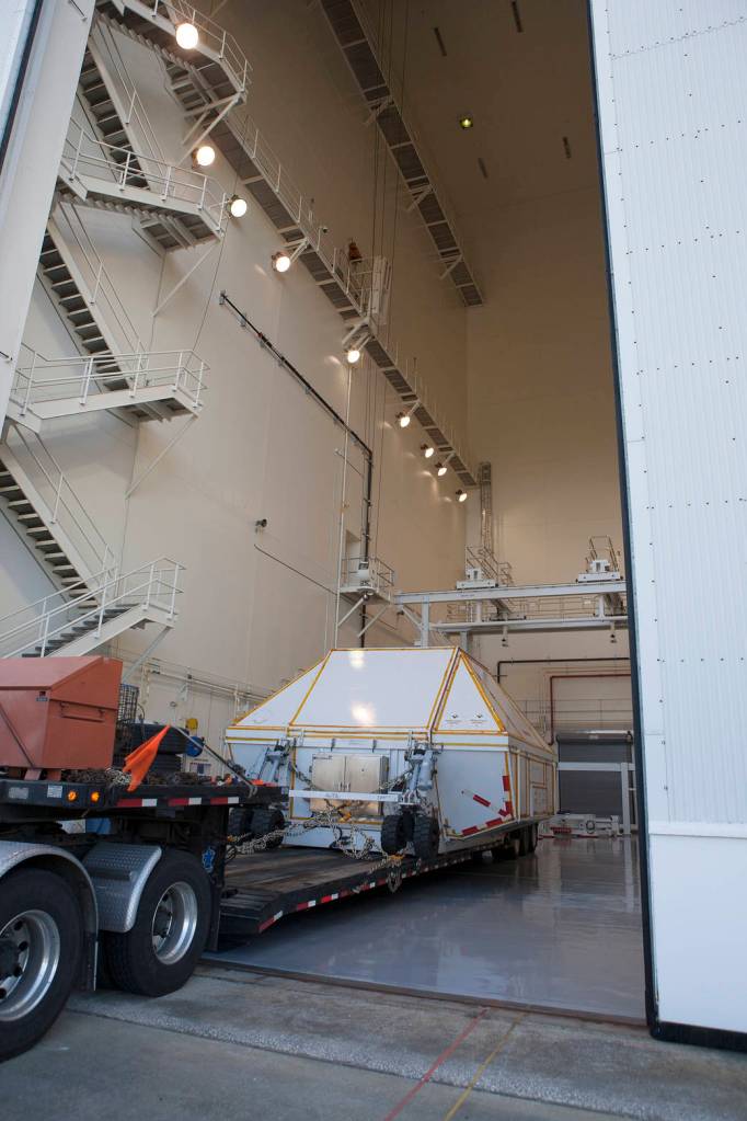 Orion arrives at the Launch Abort System Facility