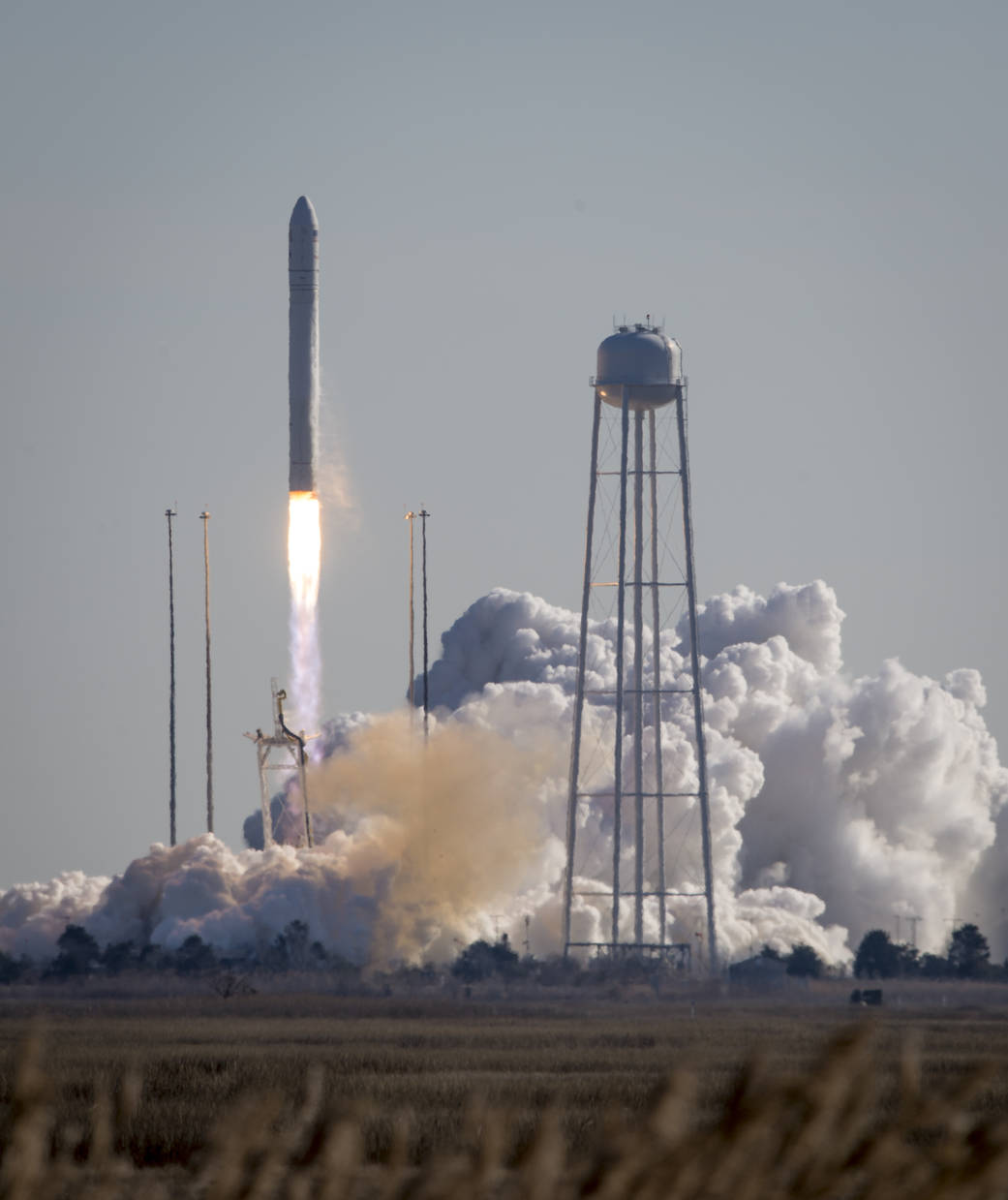 An Orbital Sciences Corporation Antares rocket is seen as it launches from Pad-0A at NASA's Wallops Flight Facility, Thursday, J