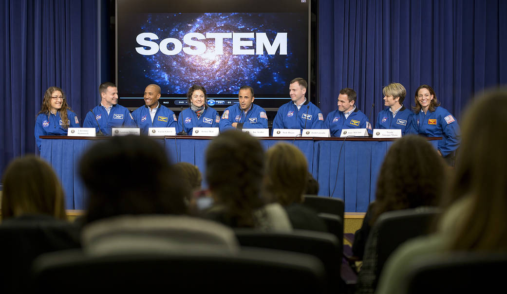 NASA Astronaut Joe Acaba moderates a panel discussion with NASA's 2013 astronaut candidates on Wednesday, Jan. 29, 2014.