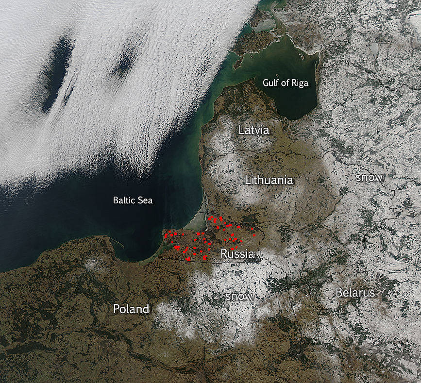 Fires and snow in north Central Europe