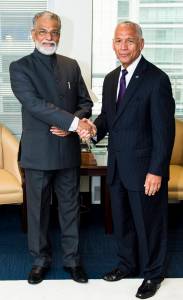 NASA Administrator Charles Bolden, right, welcomes Dr. K. Radhakrishnan.