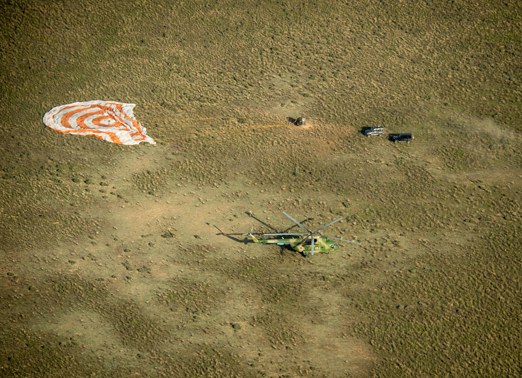 Ground Personnel Arrive at Soyuz Landing Site