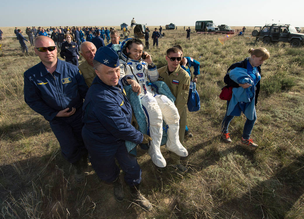 Koichi Wakata is Carried to Medical Tent