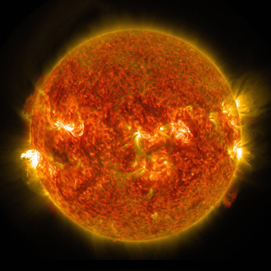  A bright solar flare can be seen on the left side of the sun in this image captured by NASA's Solar Dynamics Observatory on Aug