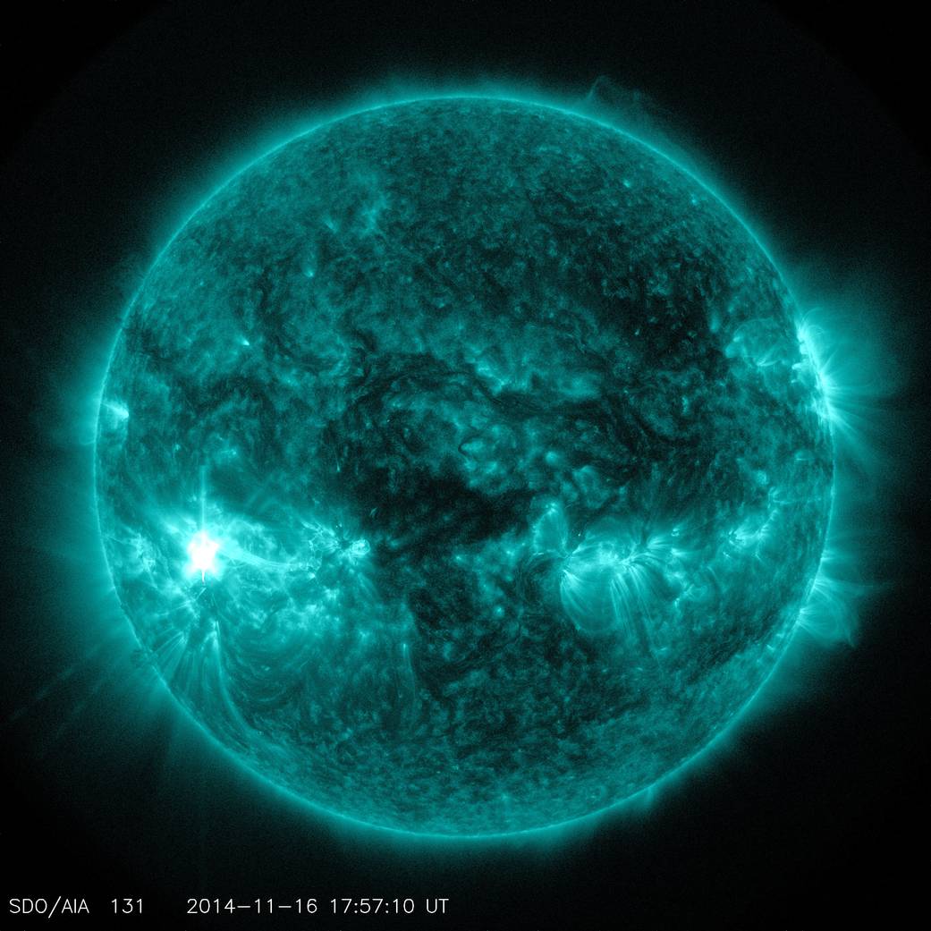 NASA's SDO captured this image of a mid-level solar flare, an M5.7-class on Nov. 16, 2014.
