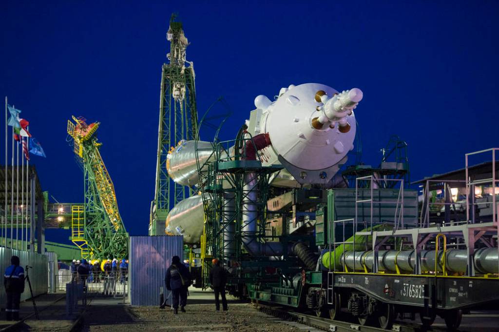 Expedition 42 Soyuz Rocket Rolls Out