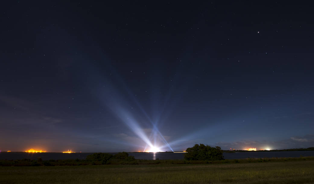 Floodlights Illuminate Orion & Delta IV Heavy