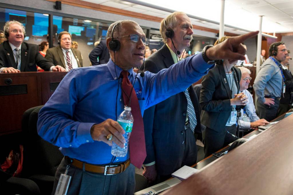 NASA Administrator Charles Bolden Reacts as Orion Spacecraft Splashes Down