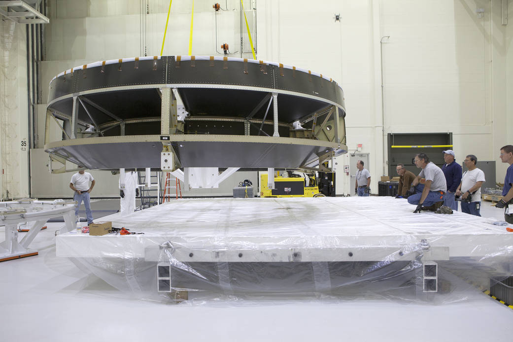 Orion crew module adapter in the Operations and Checkout Building at Kennedy Space Center