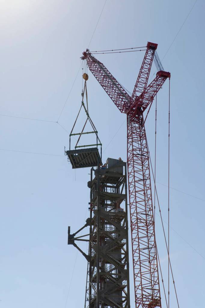 Roof Nears Top of Crew Access Tower