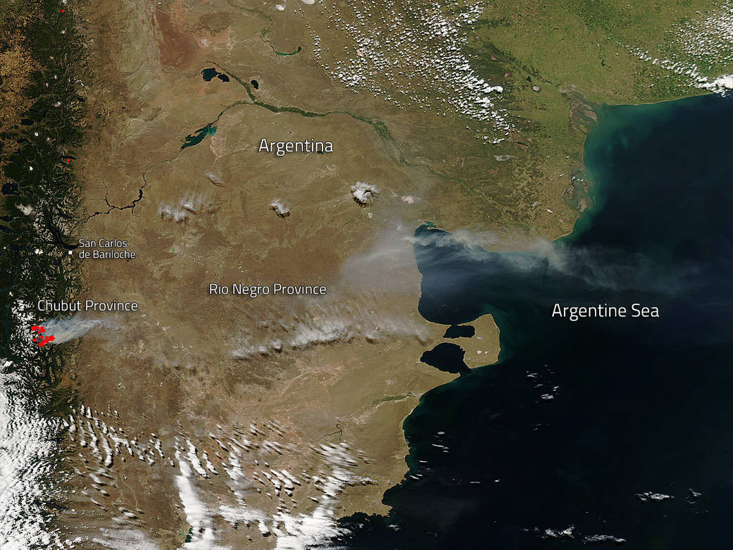 Lightning strikes around Feb. 17, 2015 caused fire to break out in the Chubut Province of Argentina.