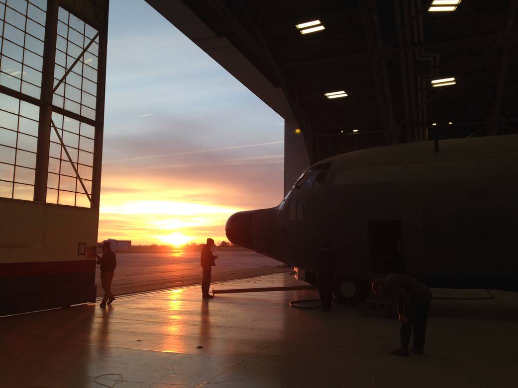 The hanger doors are opening to a new day for the C-130 IceBridge aircraft at Wallops Flight Faciltiy.