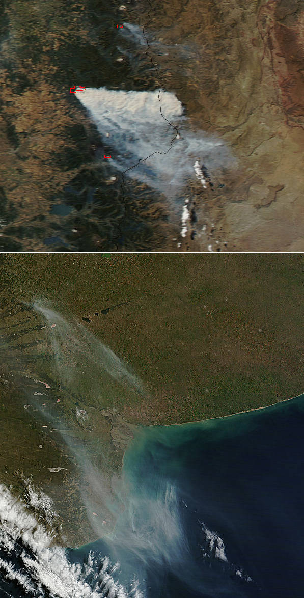 Chilean fires and smoke from the fires over Argentina.