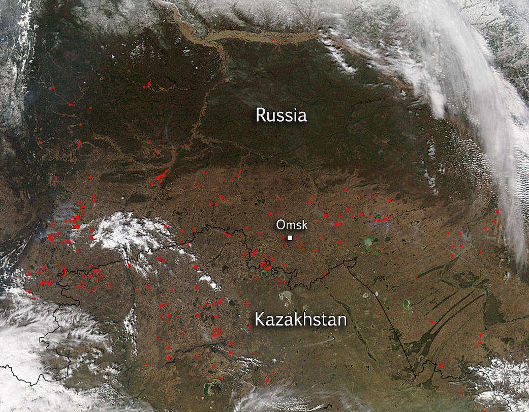 Aqua image of Russian agricultural fires