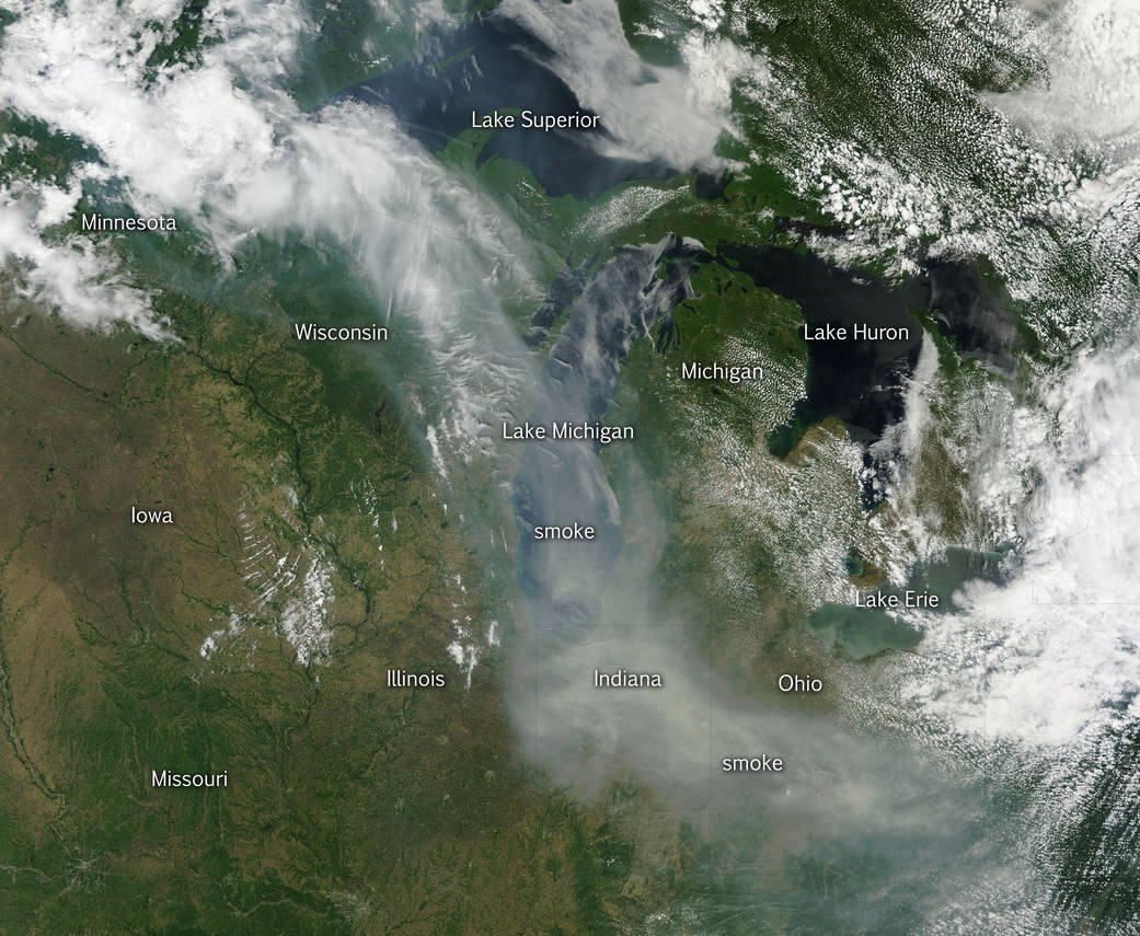 Canadian wildfire smoke over mid-West