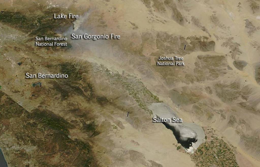 Lake Fire and San Gorgonio Fire in California
