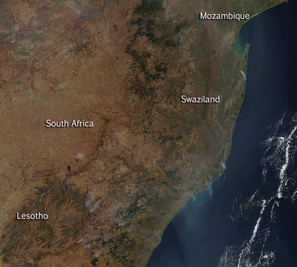 MODIS image of fires in South Africa