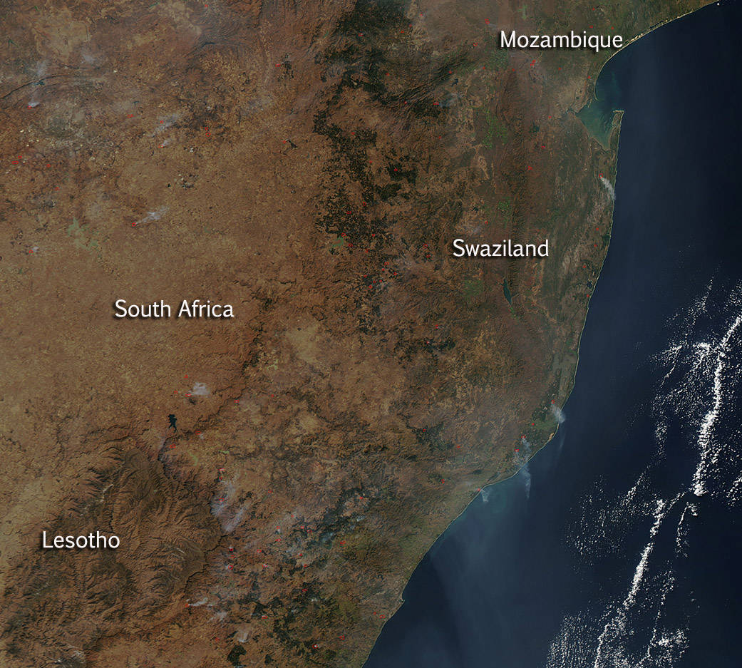 MODIS image of fires in South Africa
