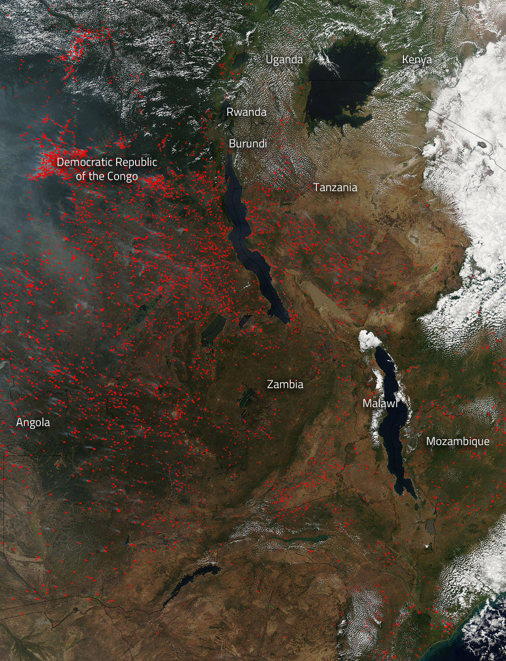 Southeastern African agricultural fires